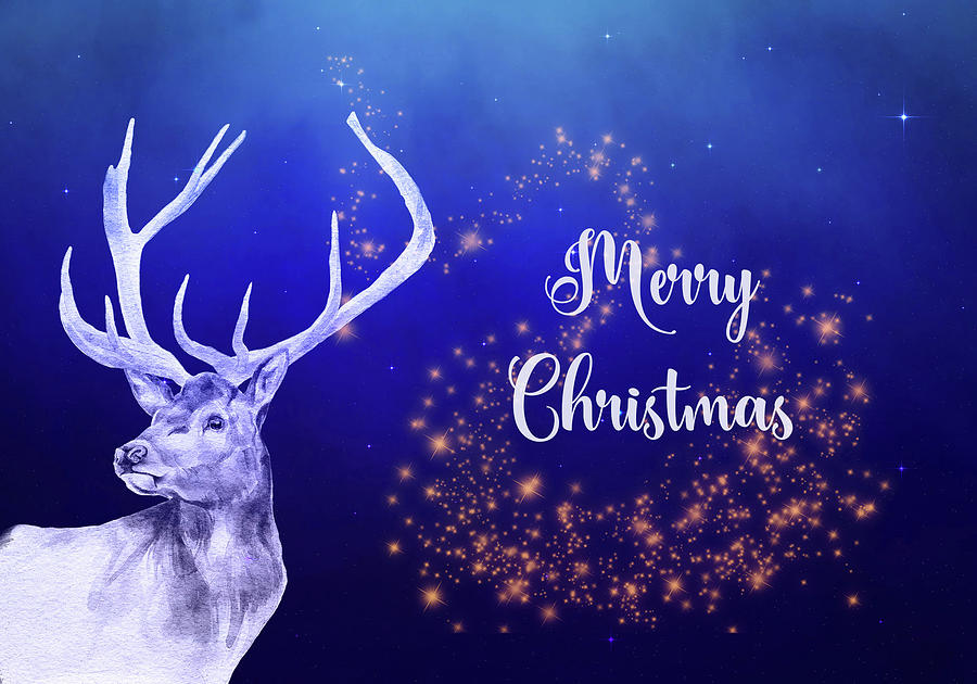 Blue And Magical Merry Christmas Mixed Media by Johanna Hurmerinta