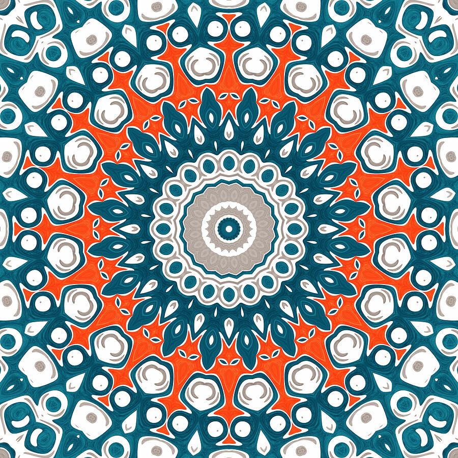Blue and Orange Mandala Kaleidoscope Medallion Flower Digital Art by Mercury McCutcheon