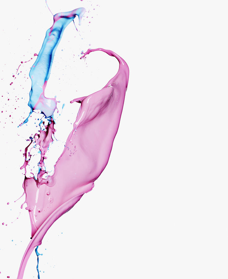 Blue and pink paint colliding Photograph by Robert Daly