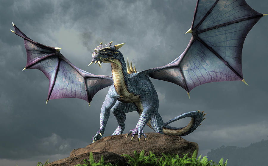 Blue and Purple Dragon Digital Art by Daniel Eskridge
