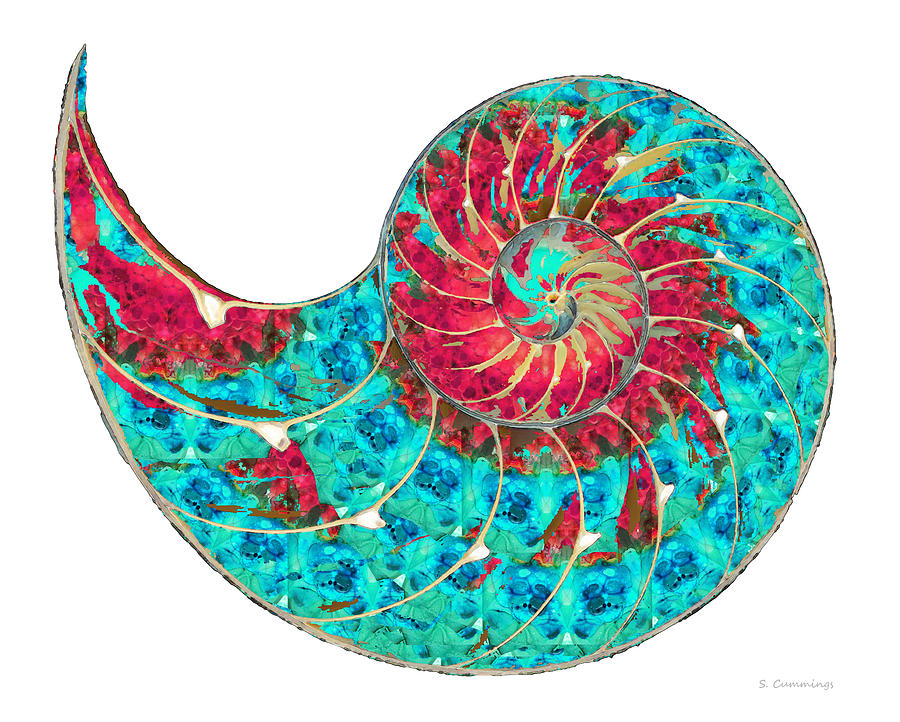 Blue And Red Art - Be Nautilus - Sharon Cummings Painting by Sharon Cummings