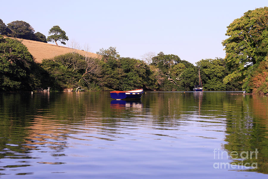 Blue and Red Boat Mylor Creek Photograph by Terri Waters