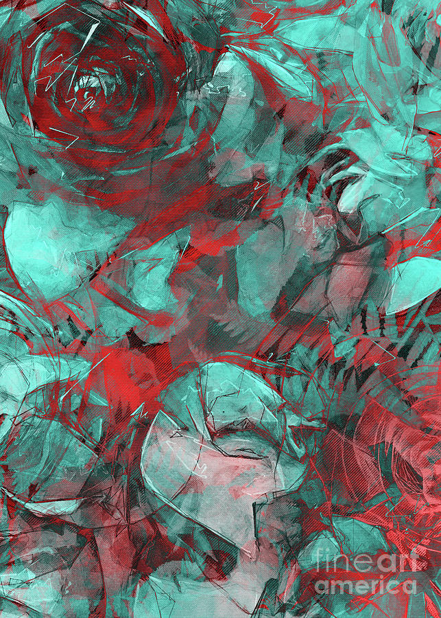 Blue And Red Flora #botanical Digital Art