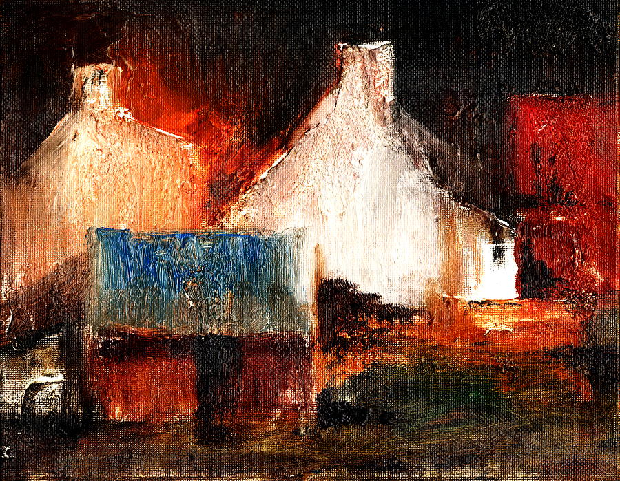 Blue and red in Connemara Painting by Val Byrne
