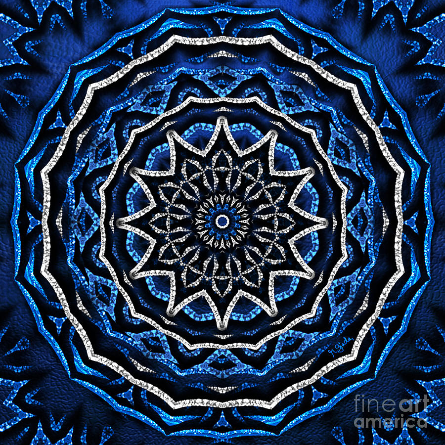 Blue and silver mandala Digital Art by Giada Rossi