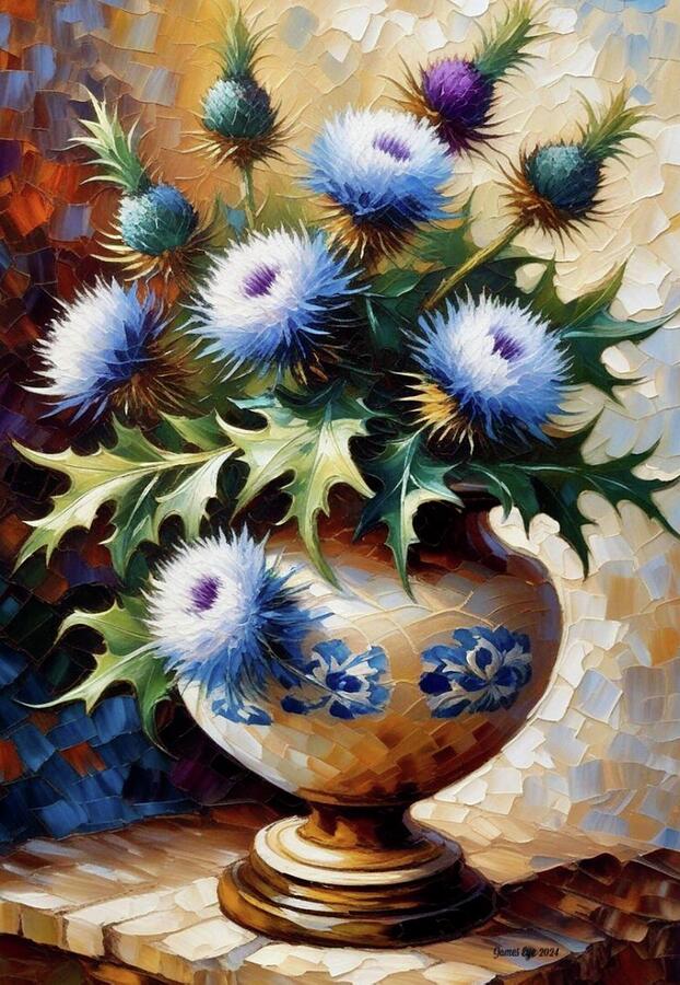 Still Life Digital Art - Blue and Snow Thistle  by James Eye