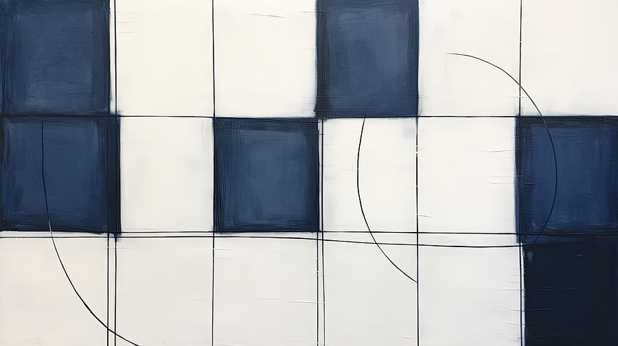 Navy Blue Painting - Blue and White Abstract by Lourry Legarde