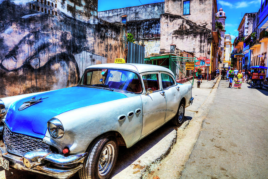 Chevrolet Bel Air Photograph - Blue And White Car In Havana, Cuba by Paul Thompson