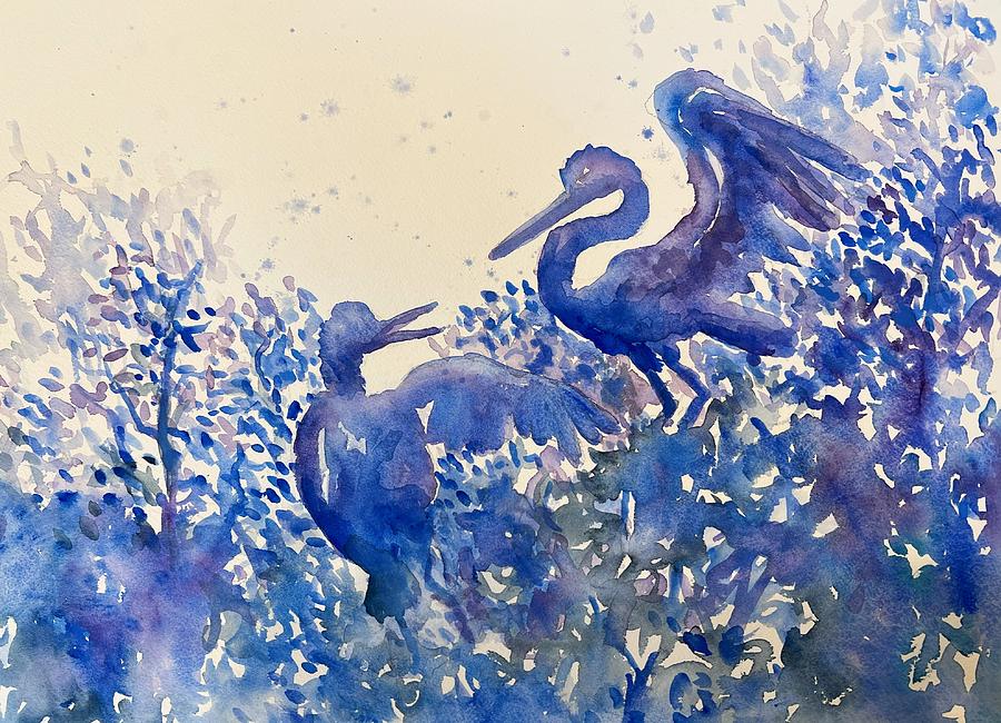 Blue and White Herons Painting by Sarah Davis Blue and White Herons Painting by Sarah Davis