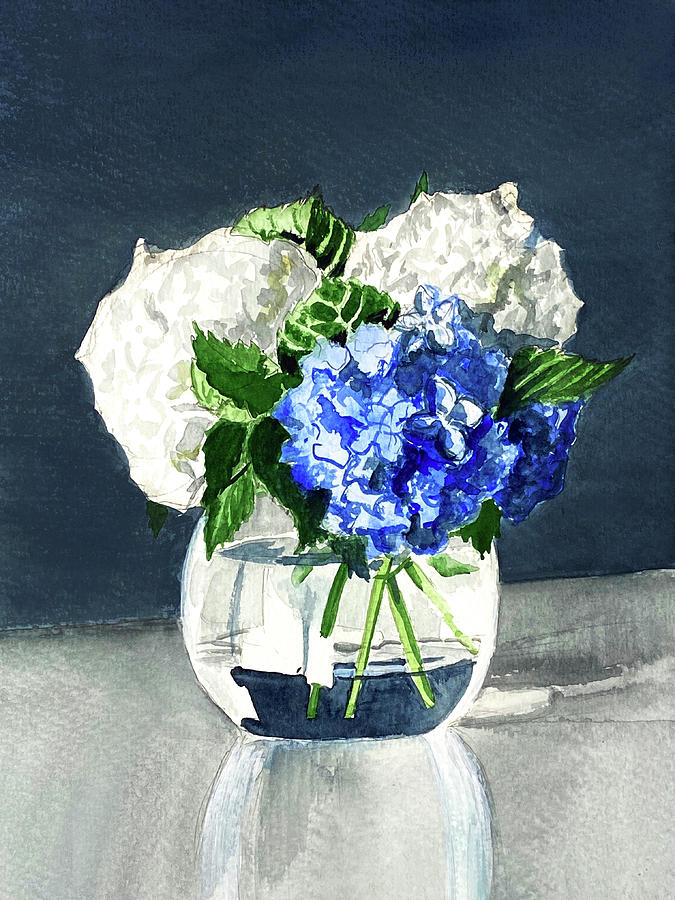 Blue and White Hydrangea in Vase Painting by Masha Batkova