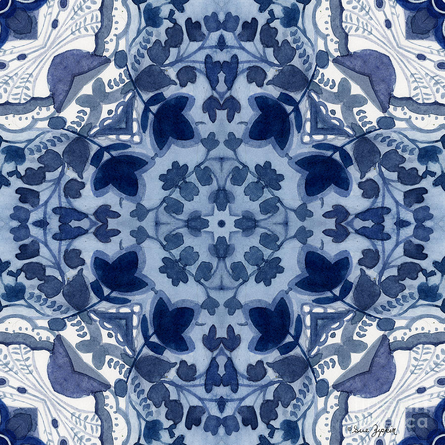 Blue-and-White  kaleidoscope 3 Painting by Sue Zipkin