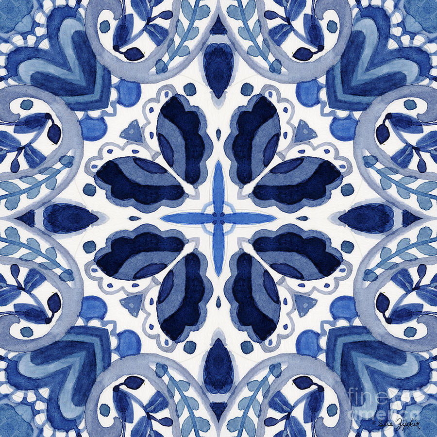 Blue-and-White  kaleidoscope 4 Painting by Sue Zipkin