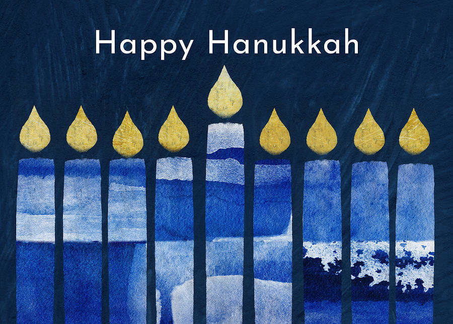 Blue and White Menorah Hanukkah- Art by Linda Woods Mixed Media by Linda Woods
