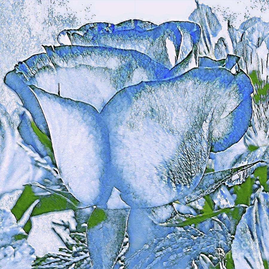 Blue and White Rose Bud Digital Art by Rachel Hannah