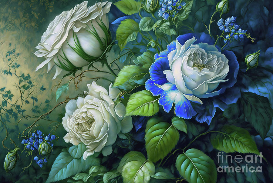 Blue And White Roses Painting by Tina LeCour