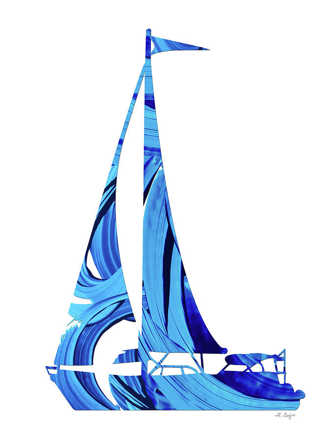 Blue And White Sailboat Art Painting by Sharon Cummings