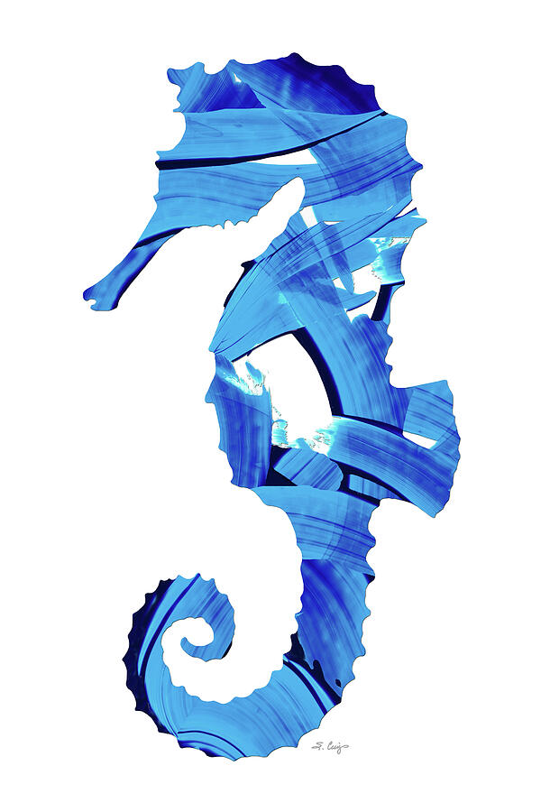 Seahorse Painting - Blue And White Seahorse Beach Art by Sharon Cummings