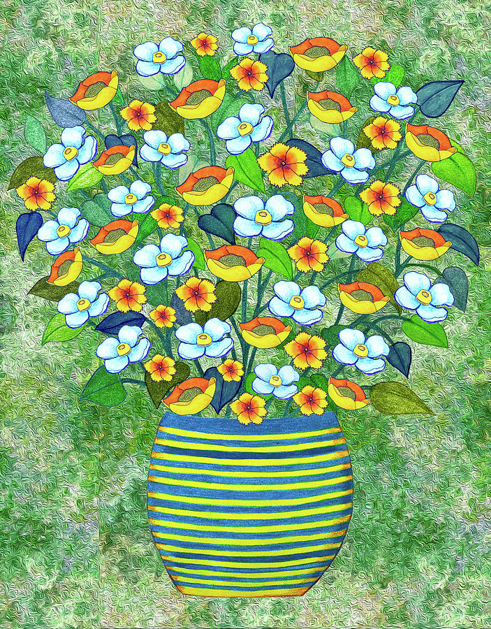 Blue and Yellow Bouquet Mixed Media by Lorena Cassady