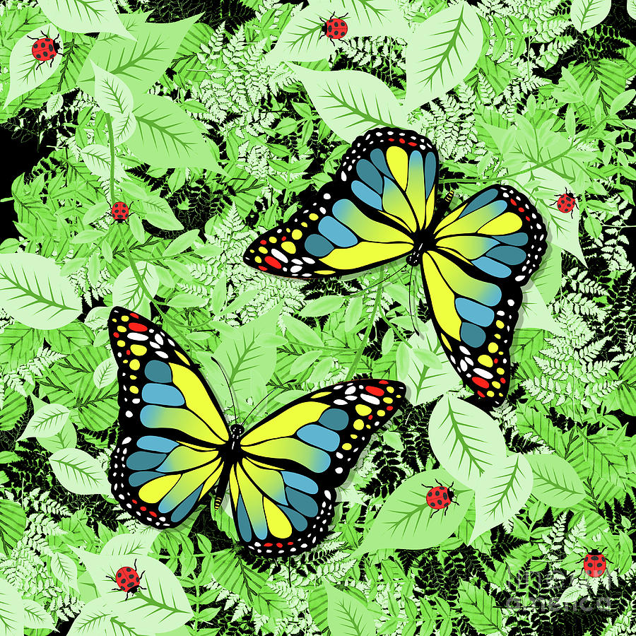 Butterfly Digital Art - Blue and yellow butterflies by Gaspar Avila