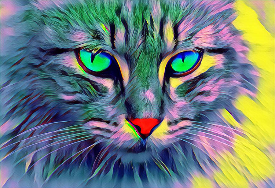 Blue and Yellow Cat Digital Art by Johnson Charles - Fine Art America