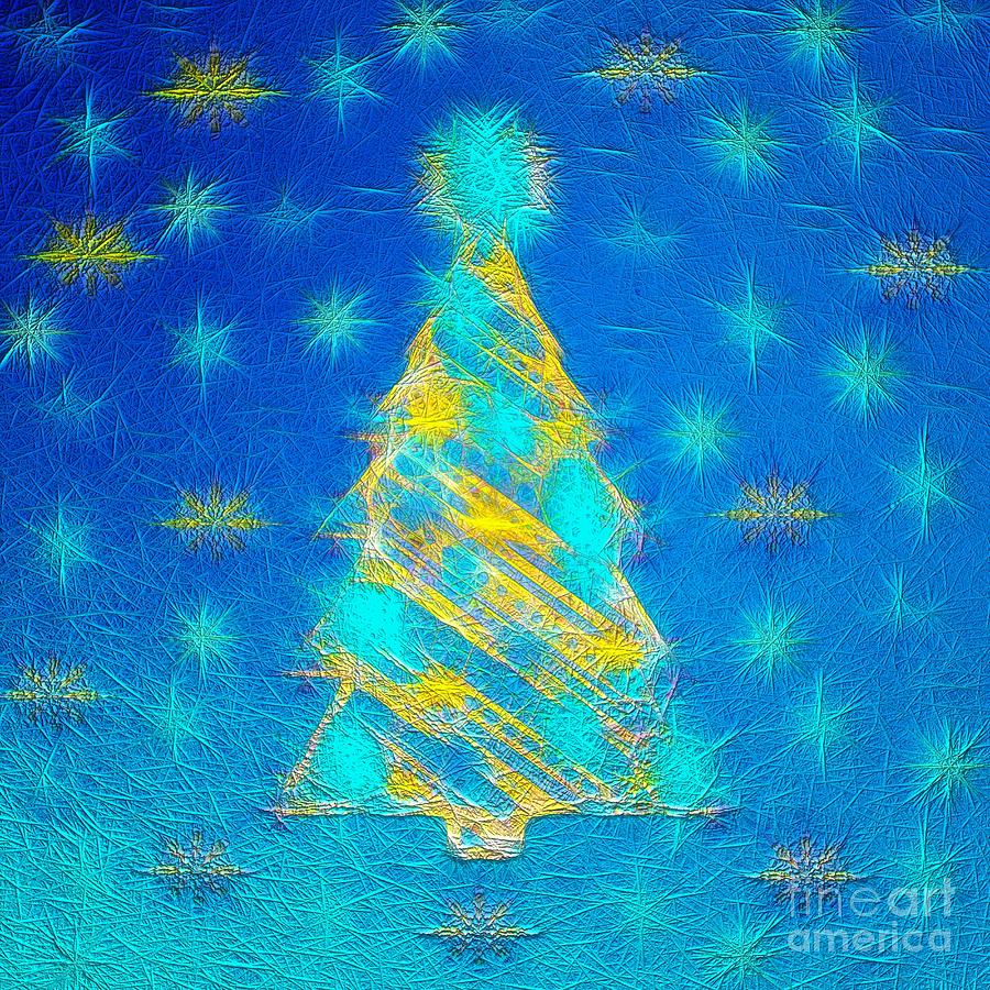 Blue and Yellow Christmas Tree  Digital Art by Rachel Hannah