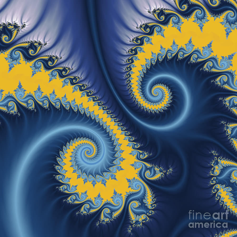 Blue And Yellow Fractal Spiral Digital Art by Rachel Hannah