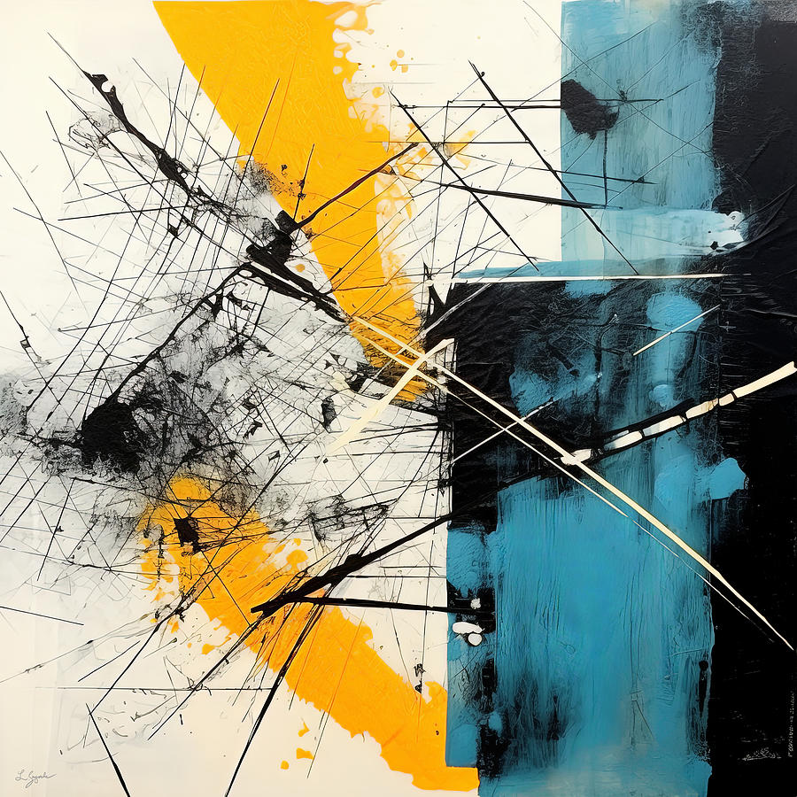 Blue and Yellow Intersecting Lines Painting by Lourry Legarde