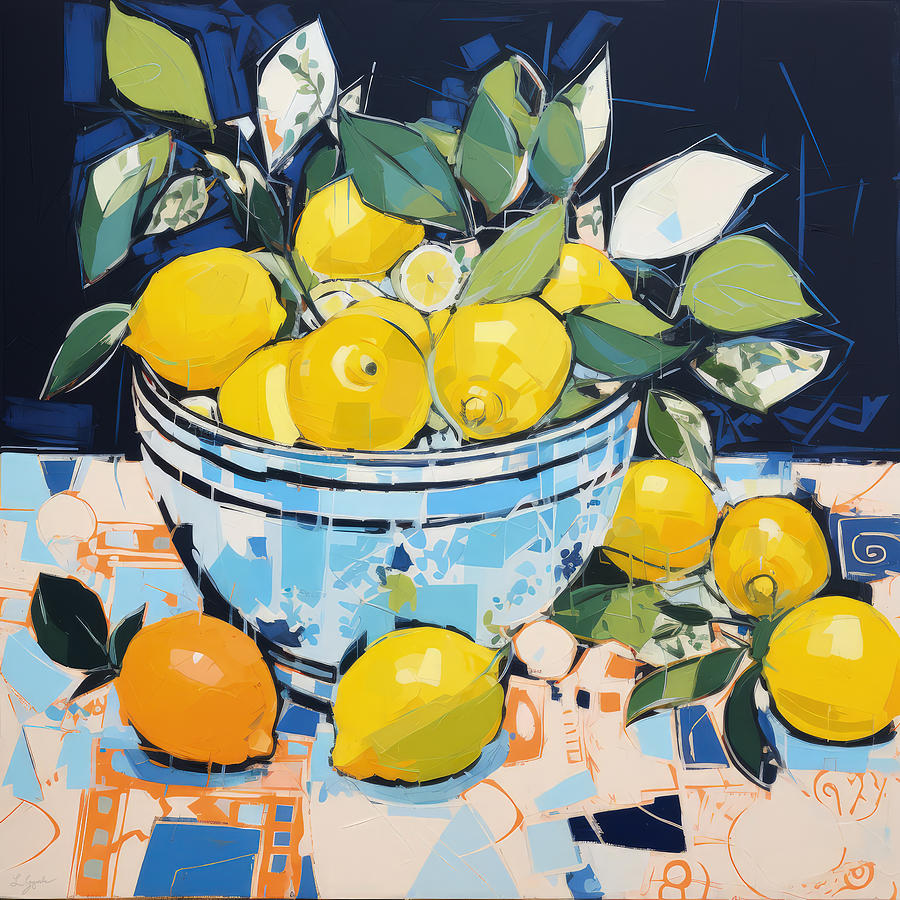 Blue and Yellow Kitchen Decor Painting by Lourry Legarde