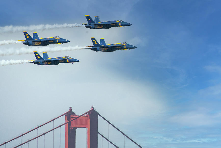 Blue Angels Fly Over the Golden Gate Bridge Photograph by Ken Stampfer