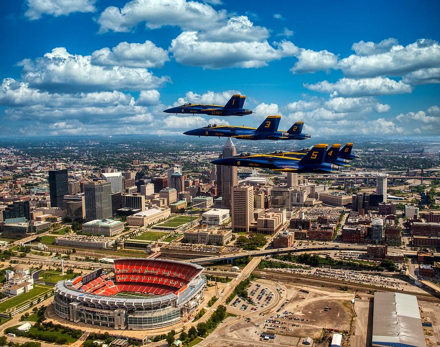 Cleveland Browns Photograph - Blue Angels Over Cleveland by Mountain Dreams