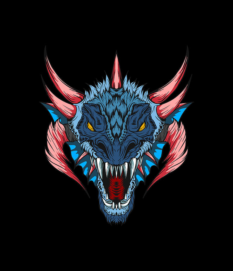 Blue Angry Horned Dragon Head Digital Art by Sambel Pedes - Fine Art ...