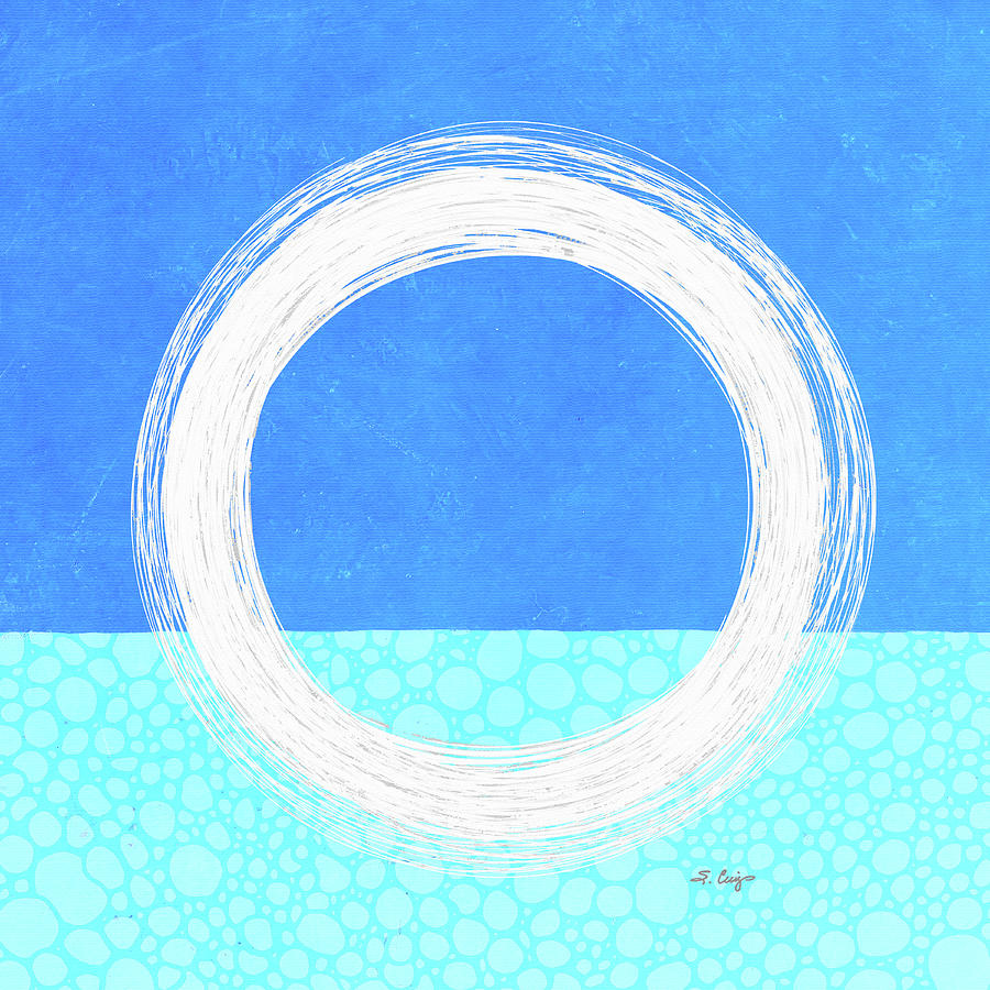 Blue Aqua Enso 1 Circle Art Painting by Sharon Cummings