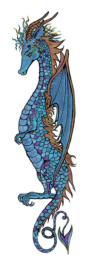 Blue August Dragon Drawing by Katherine Nutt