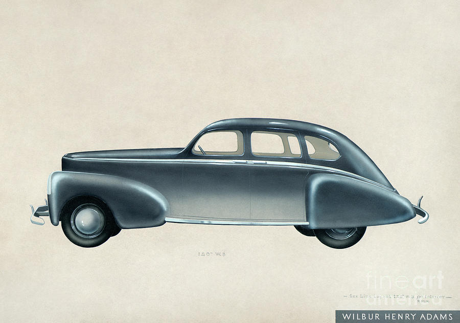 Blue Automobile, 1930 Drawing by Henry Wilbur Adams