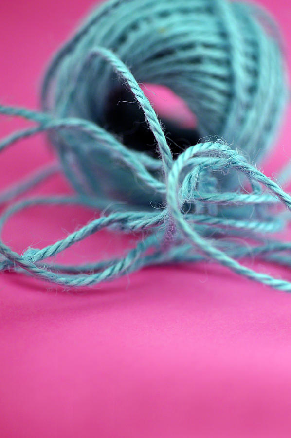 Blue Ball of Twine, Defocused, on Hot Pink Background Photograph by Adrienne Bresnahan
