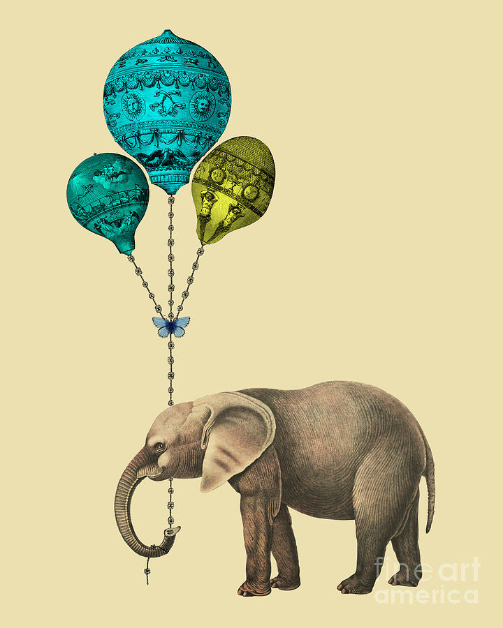 Elephant Digital Art - Blue Balloon Elephant by Madame Memento