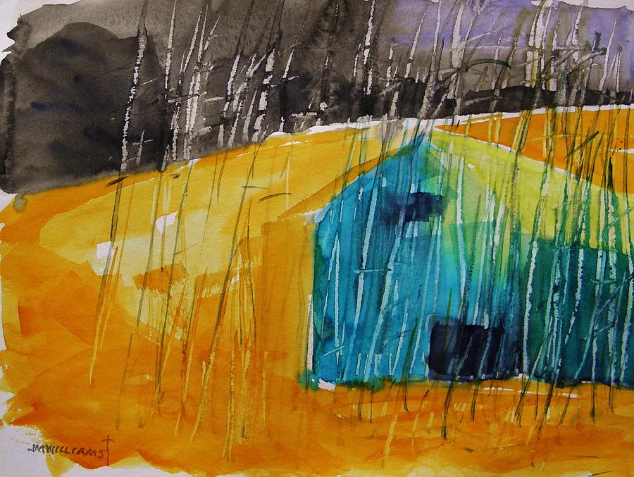 Blue Barn Against Orange Painting by John Williams