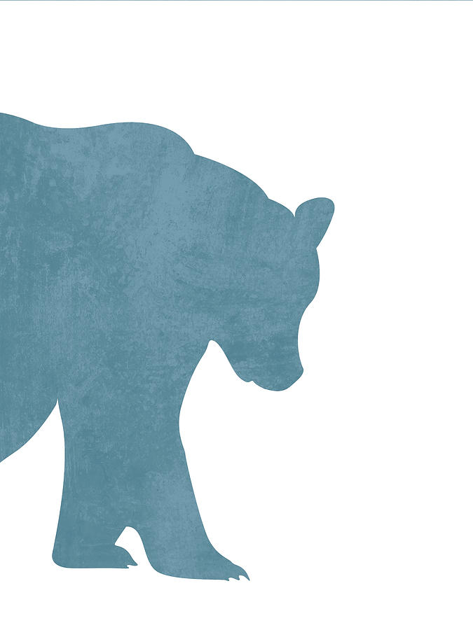 Blue Bear Silhouette - Scandinavian Nursery Decor - Animal Friends - For Kids Room - Minimal - Ursa Mixed Media