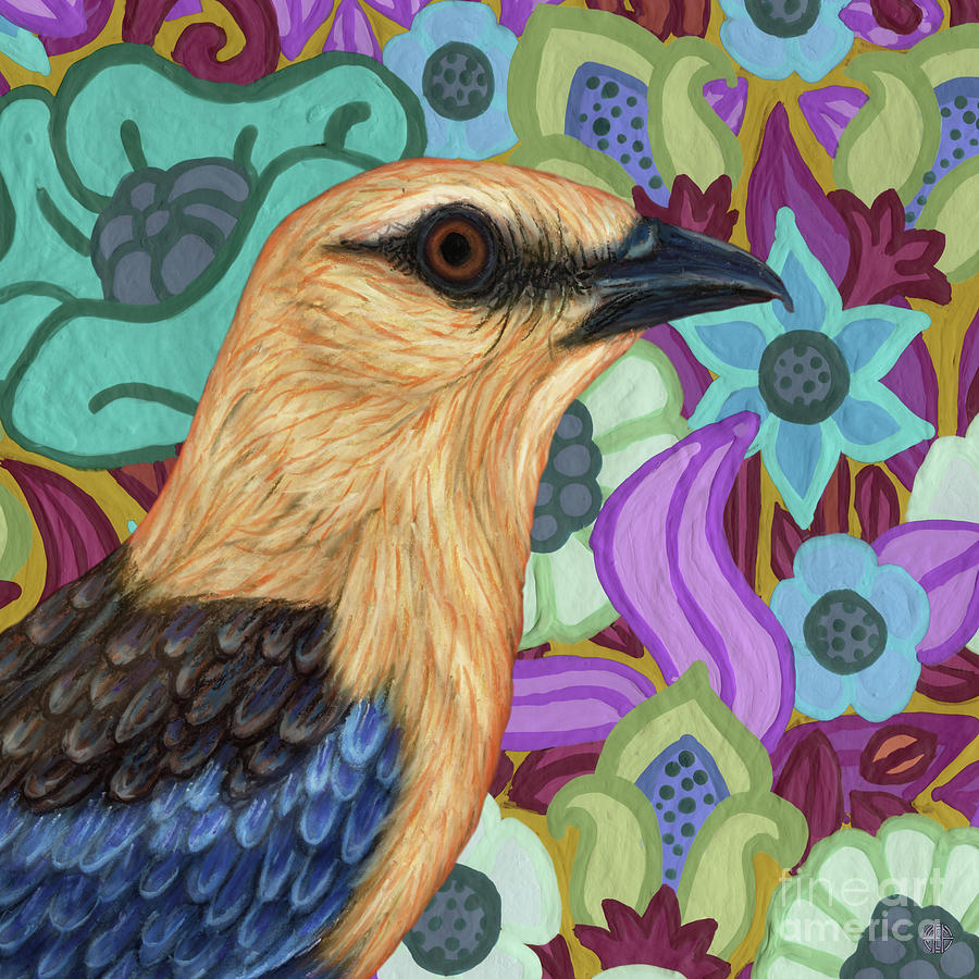 Blue Bellied Roller Floral Painting by Amy E Fraser