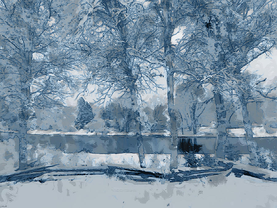 Blue Birch In Winter White Forest Digital Art by Leslie Montgomery