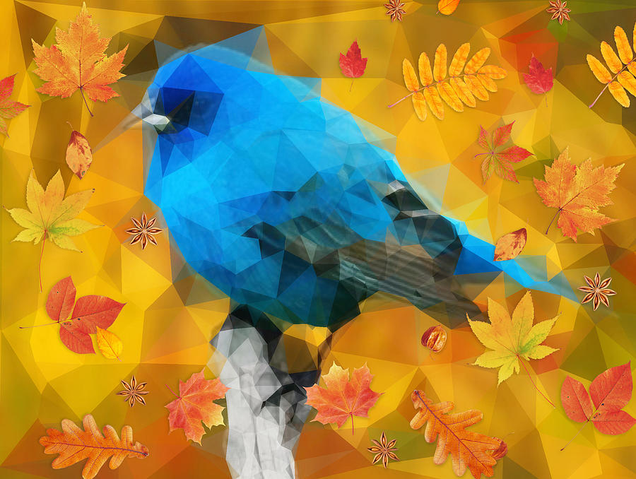 Blue Bird In The Autumn Season Digital Art by Gayle Price Thomas