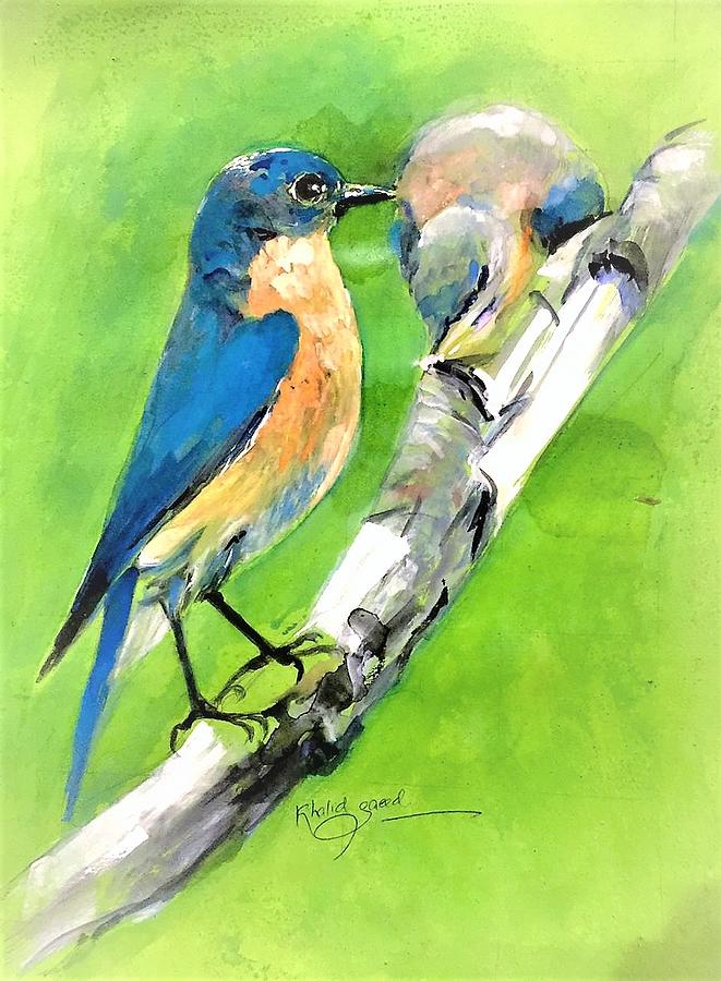 Blue bird Painting by Khalid Saeed