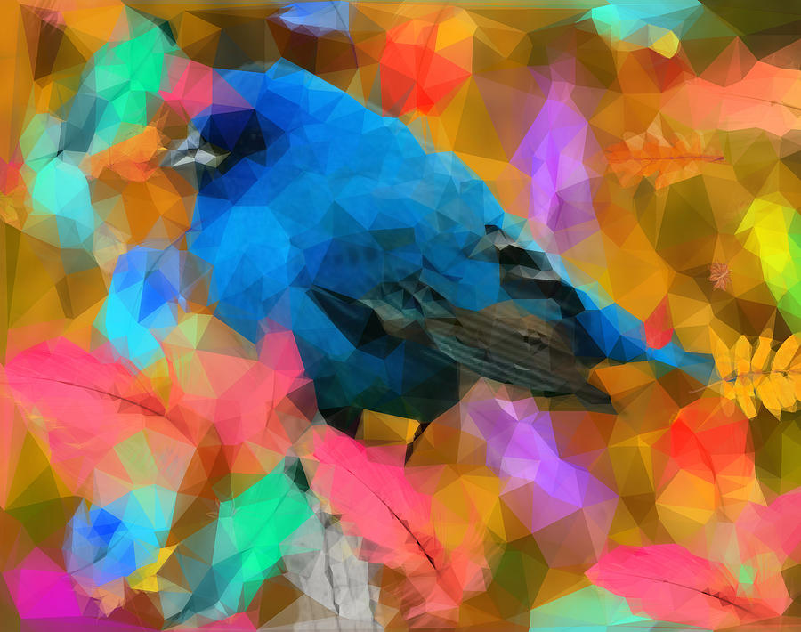 Bird Digital Art - Blue Bird Surrounded By Feathers  by Gayle Price Thomas