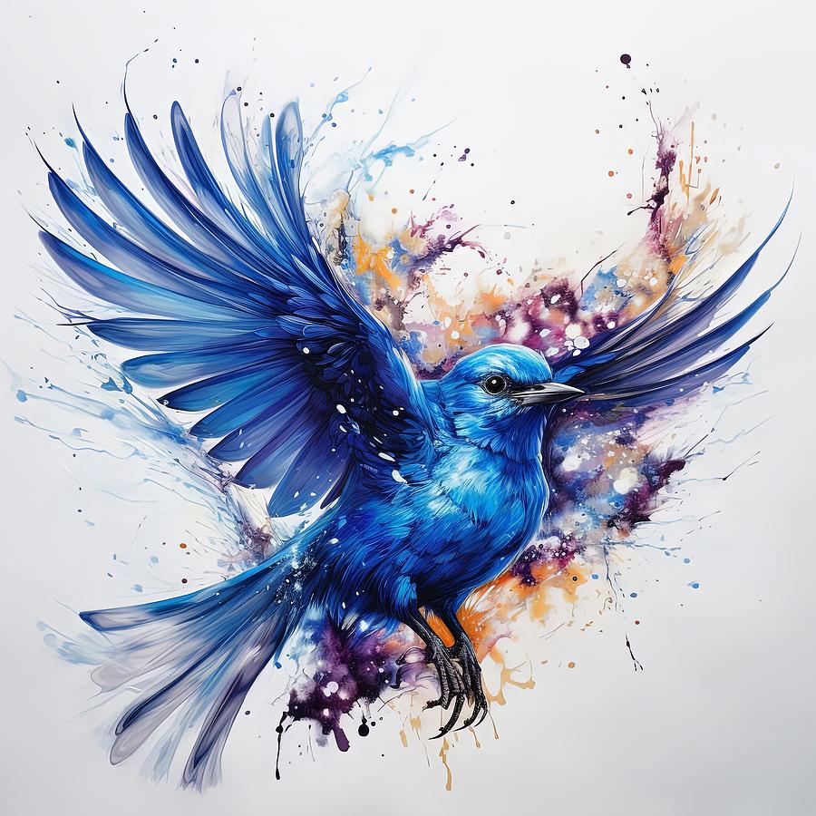 Blue Bird Wall Art Painting by Lourry Legarde