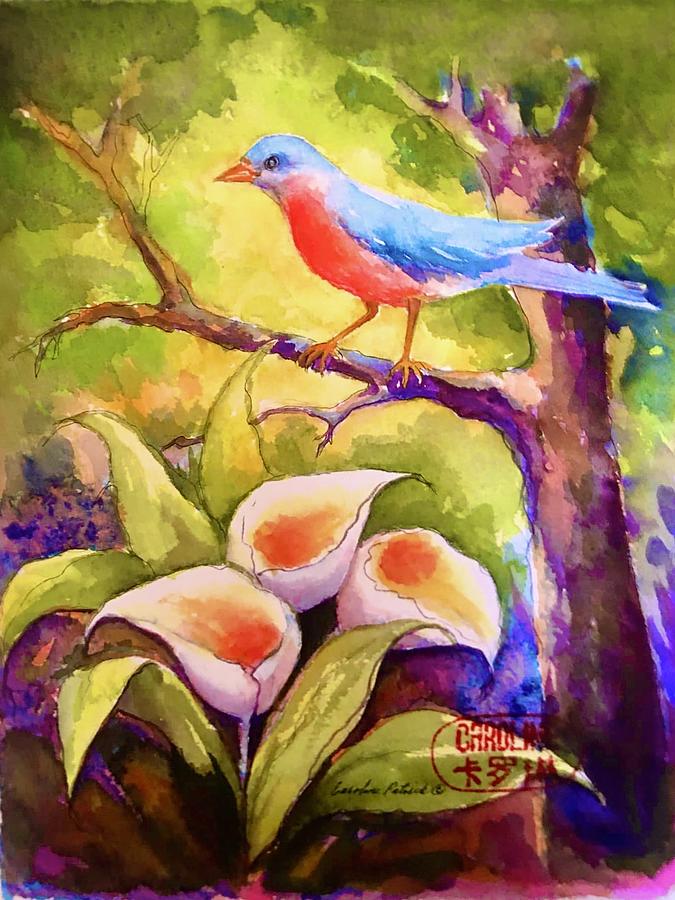 Blue Bird whispers Painting by Caroline Patrick