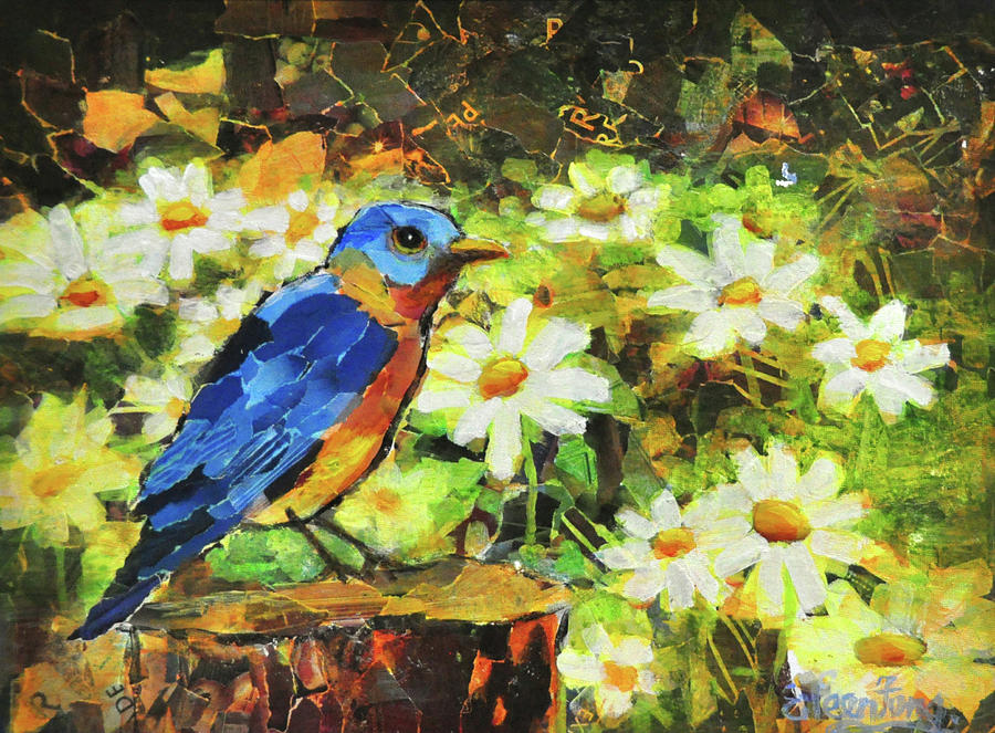 Blue Bird with White Daisies Painting by Eileen  Fong