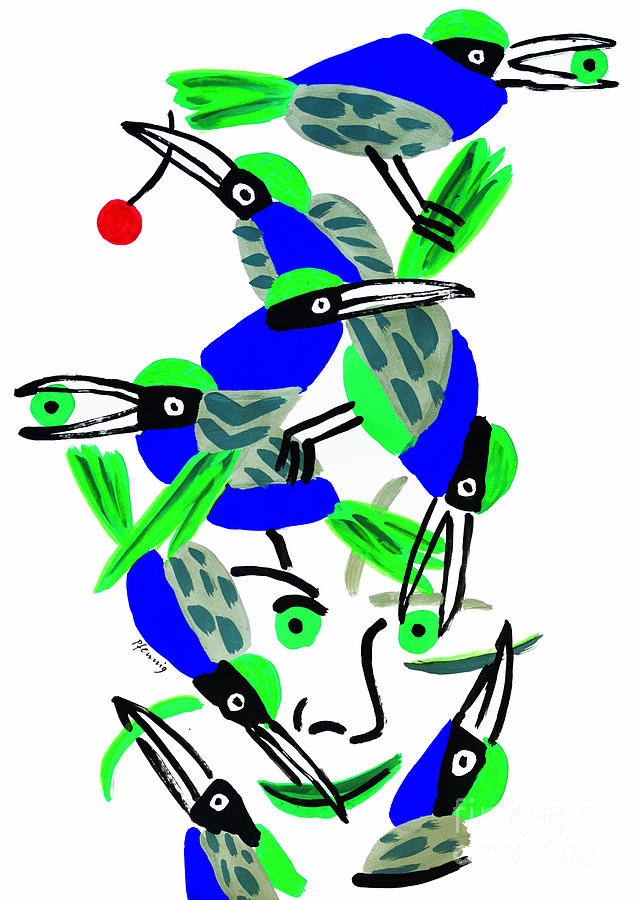 Blue Drawing - Blue Birds by Wolf-Dieter Pfennig Blue Drawing - Blue Birds by Wolf-Dieter Pfennig