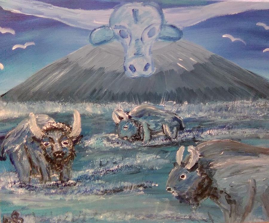 Blue Bison And The Lone Star Spirit Painting