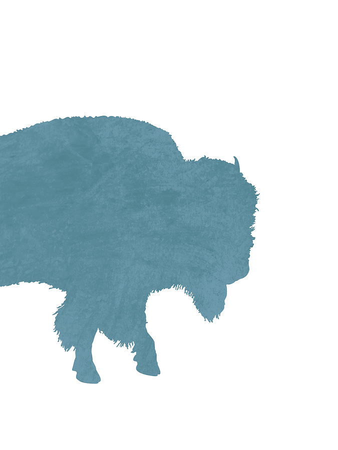Blue Bison Silhouette - Scandinavian Nursery Decor - Animal Friends - For Kids Room - Minimal Mixed Media
