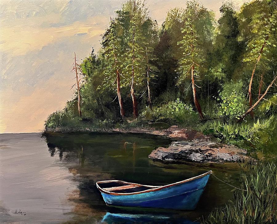 Blue Boat  Painting by Alan Lakin